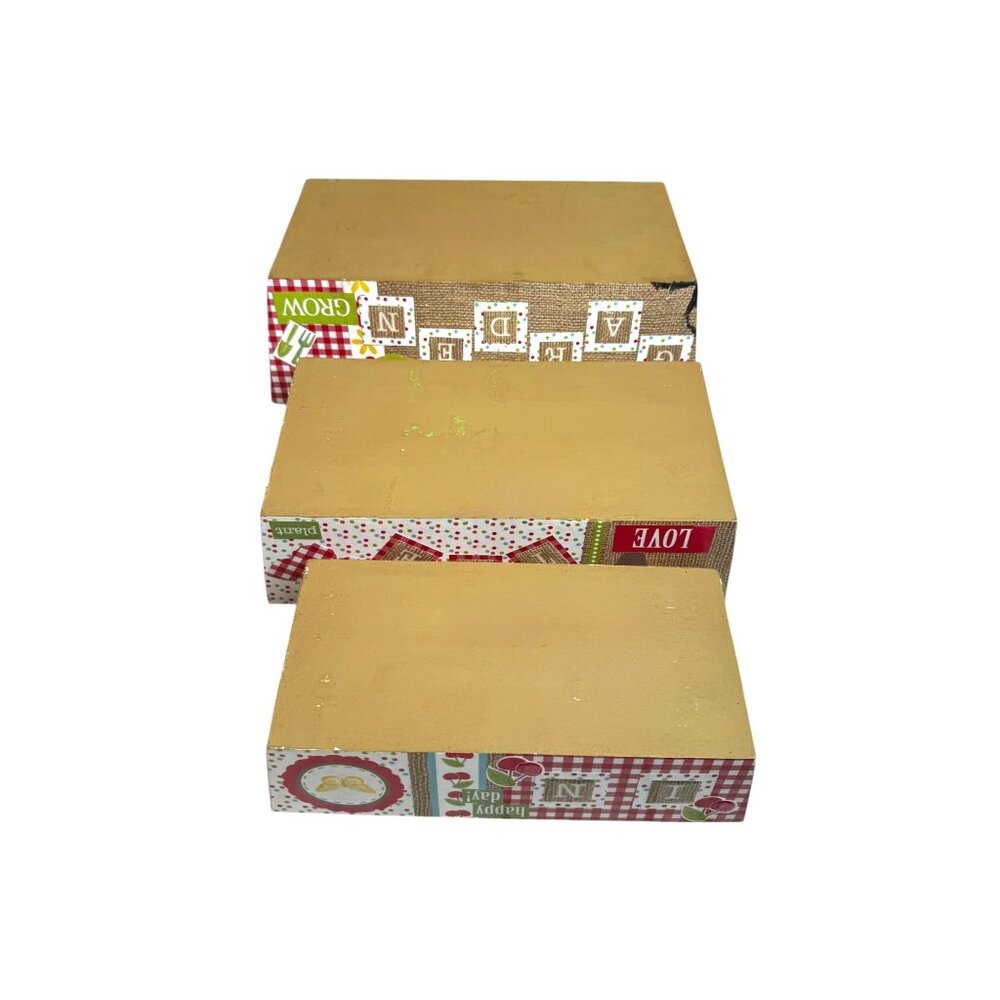 Set Of 3 Rectangular Decorative Wooden Storage Containers Totes - Picture 11 of 11